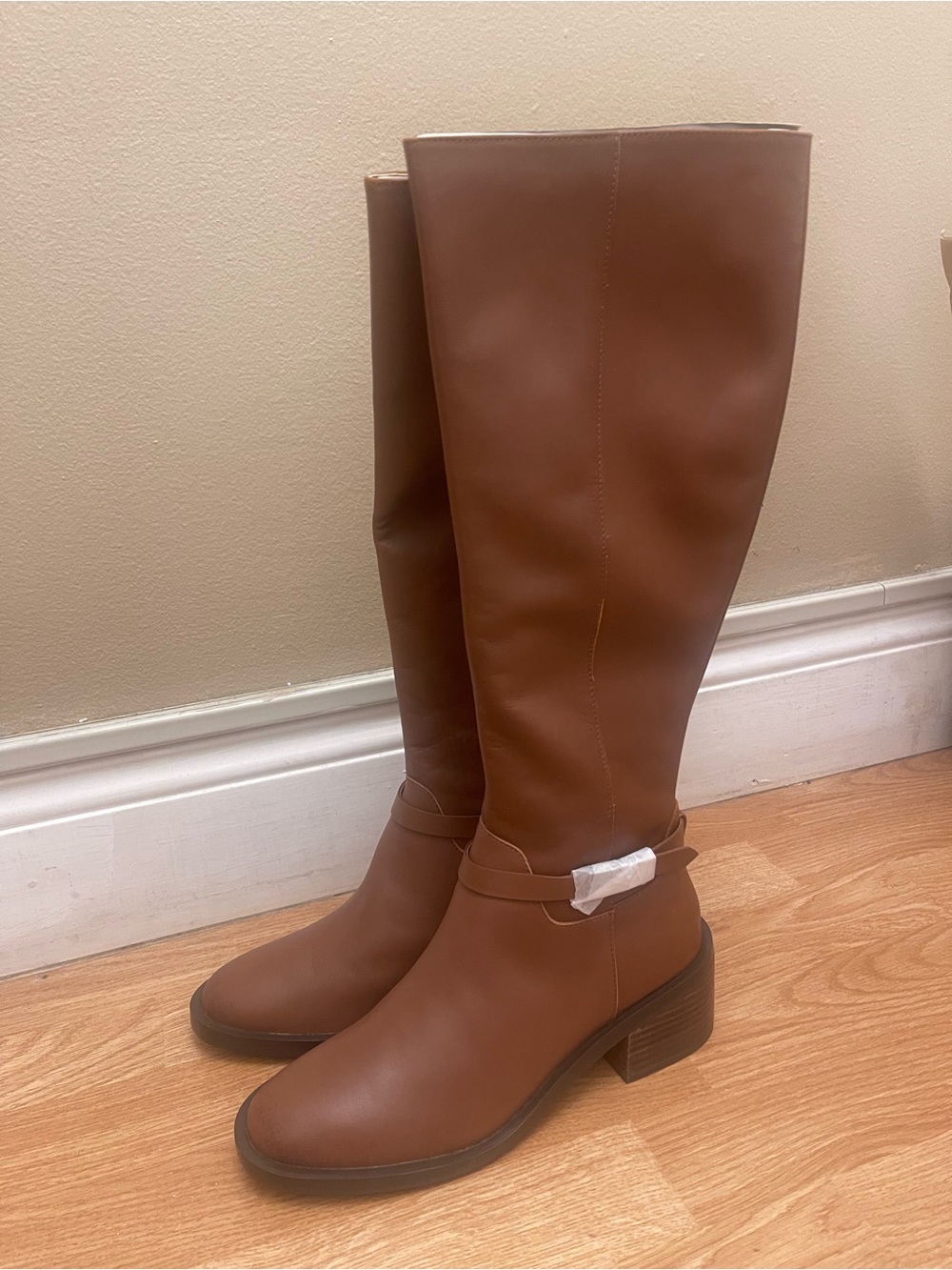 Paolo Tall Brown Leather-Look Riding Booties